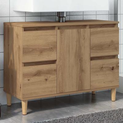 Wastafelkast 80x33x60 cm bewerkt hout artisanaal eikenkleur