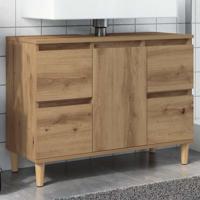 Wastafelkast 80x33x60 cm bewerkt hout artisanaal eikenkleur