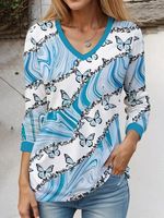 Loose Casual Abstract V Neck T-Shirt - thumbnail