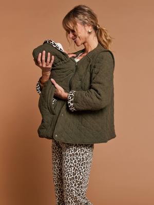 Evolutieve gewatteerde jas met zwangerschaps- en postzwangerschapsbeschermer ENVIE DE FRAISE in katoenen gaas kaki