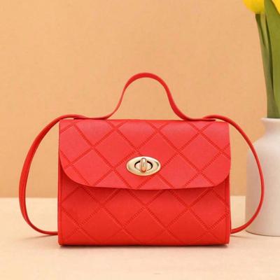 Women's Mini PU Leather Crossbody Bag - White Geometric Square Bag Red-3