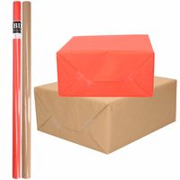 4x Rollen kraft inpakpapier/kaftpapier pakket bruin/rood 200 x 70 cm - Cadeaupapier - thumbnail