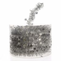 Decoris Kerstslinger-guirlande - met sterren - zilver - glanzende lametta - 700 cm - thumbnail