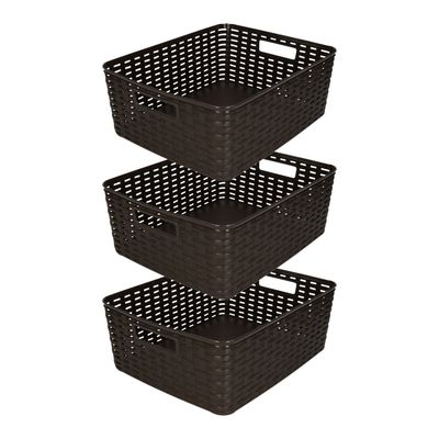 Opbergmand/kastmandje - 3x - 12 liter - bruin - geweven kunststof - 36 x 28 x 13 cm