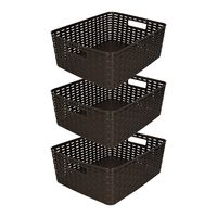 Opbergmand/kastmandje - 3x - 12 liter - bruin - geweven kunststof - 36 x 28 x 13 cm