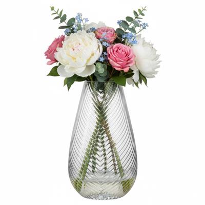 H&S Collection Vaas - glas - modern reli?fontwerp - 15 x 30 cm - transparant