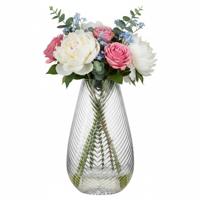 H&S Collection Vaas - glas - modern reli?fontwerp - 15 x 30 cm - transparant