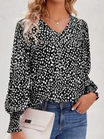 V Neck Loose Casual Polka Dots Shirt