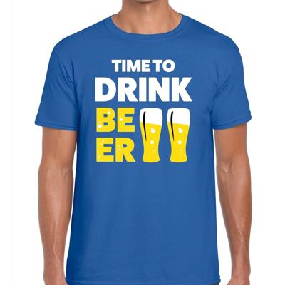 Time to drink Beer - tekst t-shirt - blauw - voor heren - Thema feest shirts - BIER Drinken