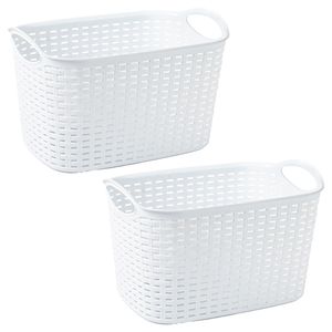 Opbergmand/kastmandje - 2x stuks - 19 liter - ivoor wit - kunststof - 29 x 39 x 25 cm
