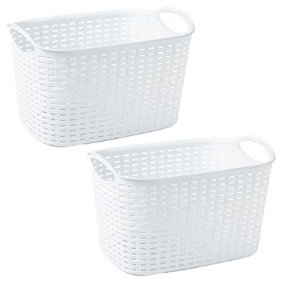 Opbergmand/kastmandje - 2x stuks - 19 liter - ivoor wit - kunststof - 29 x 39 x 25 cm