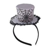Grijze verkleed mini hoed op diadeem met spinnenweb voor dames - thumbnail