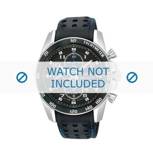 Seiko horlogeband SNAE79P1 / 7T62-0KV0 03B / L01M014J0 Leder Zwart 22mm + blauw stiksel