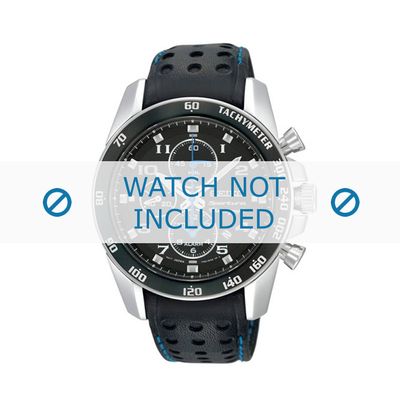 Seiko horlogeband SNAE79P1 / 7T62-0KV0 03B / L01M014J0 Leder Zwart 22mm + blauw stiksel