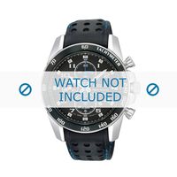 Seiko horlogeband SNAE79P1 / 7T62-0KV0 03B / L01M014J0 Leder Zwart 22mm + blauw stiksel