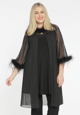 Yoek Vest met veren | Zwart | Maat 50/52