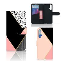Honor 20 Book Case Zwart Roze Vormen Honor 20 Book Case Zwart Roze Vormen