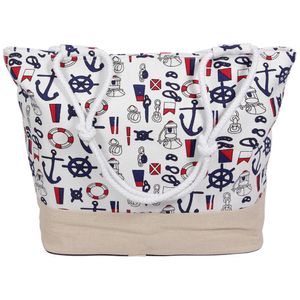 Strandtas wit maritiem 35 x 48 cm   -