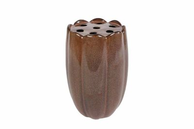 Vaas Roos L bruin aardew 13x13x20cm