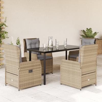 5-delige Tuinset met kussens poly rattan beige