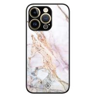iPhone 14 Pro glazen hardcase - Parelmoer marmer iPhone 14 Pro glazen hardcase - Parelmoer marmer