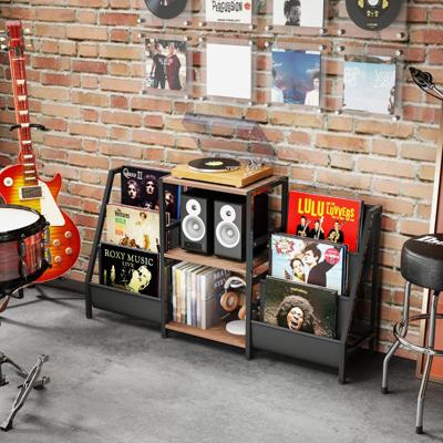 Platenspelerstandaard met Vinylrek & 3 Planken & 6 Opbergtassen Platenstandaard