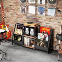 Platenspelerstandaard met Vinylrek & 3 Planken & 6 Opbergtassen Platenstandaard