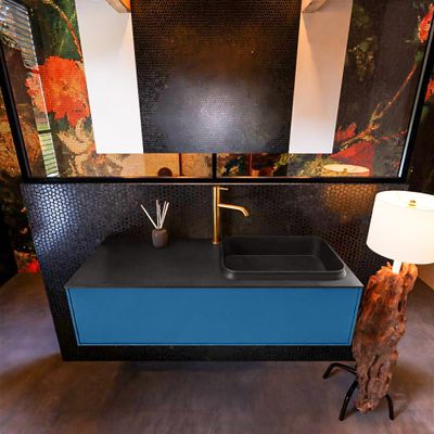Badkamermeubelset Mondiaz Erin 120 cm met 1 Lade met RIDGE Wastafel Rechts Urban met 1 kraangat Greeploos Mat Jeans