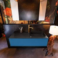 Badkamermeubelset Mondiaz Erin 120 cm met 1 Lade met RIDGE Wastafel Rechts Urban met 1 kraangat Greeploos Mat Jeans