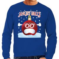 Foute kerst sweater / trui Angry balls blauw heren - thumbnail