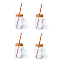 4x stuks glazen Mason Jar drinkbekers oranje dop/rietje 500 ml