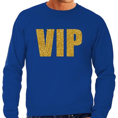 Verkleed glitter sweater voor heren - blauw - VIP - glitter goud - foute party