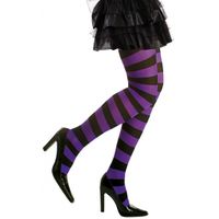 Feest/party gestreepte heksen panty maillot zwart/paars voor dames M/L M  - - thumbnail