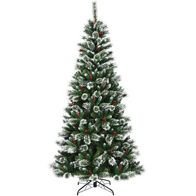 150/180/210/240 cm Kunstkerstboom met Sneeuwvlokken Rode Bessen en Groene Dennenappels