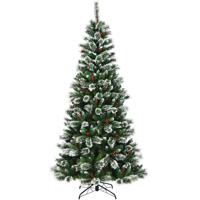 150/180/210/240 cm Kunstkerstboom met Sneeuwvlokken Rode Bessen en Groene Dennenappels