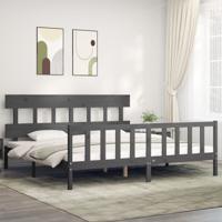Bedframe met hoofdbord massief hout grijs 200x200 cm