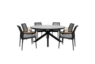 Qopps Ziggy tuintafel met 6 Indra stapelbare tuinstoel antraciet Qopps Ziggy tuintafel met 6 Indra stapelbare tuinstoel antraciet