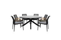 Qopps Ziggy tuintafel met 6 Indra stapelbare tuinstoel antraciet