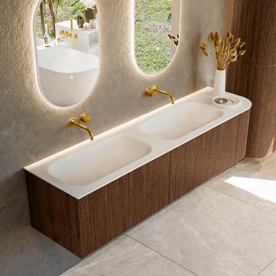 Badmeubel Mondiaz Kurve | 175 cm | Meubelkleur Walnut | Wastafelkleur Talc | Dubbele spoelbak | Zonder kraangaten