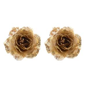 Decoratie roos - 8x stuks - op clip - goud - 14 cm - kunststof - kerstbloemen - kerstboomversiering