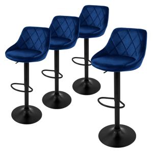 ML-Design barkruk set van 4, fluwelen bekleding, blauw, met rugleuning en voetensteun, barkruk in hoogte verstelbaar