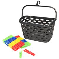 Wasknijpers ophang mandje/bakje - zwart - met 72x plastic knijpers
