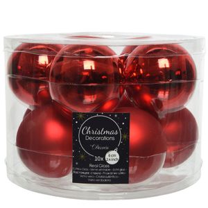 Kerstboomversiering kerst rode kerstballen van glas 6 cm 10 stuks   -