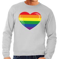 Gaypride regenboog hart sweater grijs voor heren - thumbnail