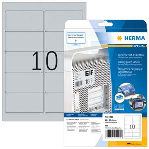 Herma 4223 Etiketten voor typeplaatjes 96 x 50.8 mm Polyester folie Zilver 250 stuk(s) Permanent hechtend Laser (zwart/wit), Kopiëren (zwart/wit), Handschriften