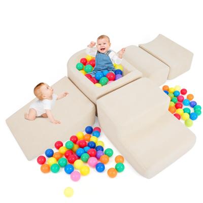 Klimblokken van Schuim voor Peuters 5-Delige Zachte Binnenspeelset met Ballenbak en Corduroy Hoezen Ballen niet Inbegrepen