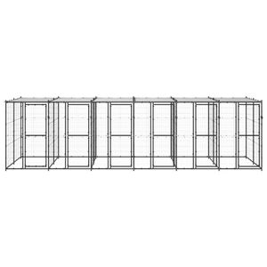 The Living Store Hondenkennel - Zwart/Zilver - 660 x 220 x 180 cm - Draadgaas - Staal - Met Dak en Deuren