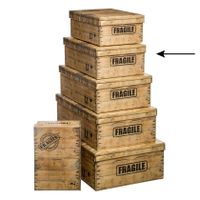 5Five Opbergdoos/box - 5x - houtkleur - L36 x B24.5 x H12.5 cm - Stevig karton - Woodybox
