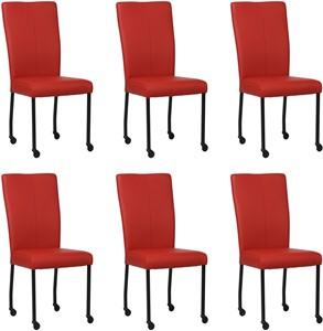 Set van 6 Rode leren moderne eetkamerstoelen Deal - poot vierkant zwart met wiel - Toledo Leer Ducati (rood leer)