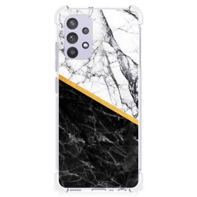 Samsung Galaxy A32 4G | A32 5G Enterprise Editie Anti-Shock Hoesje Marmer Wit Zwart - Origineel Cadeau Man Samsung Galaxy A32 4G | A32 5G Enterprise Editie Anti-Shock Hoesje Marmer Wit Zwart - Origineel Cadeau Man